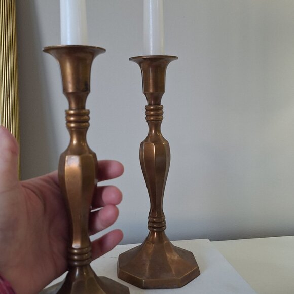 2 Vintage Brass Candlestick candle Holder hexagon base Taper - Picture 2 of 6